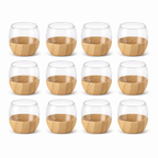 48 Pieces Glass Tea Cup Set with Wooden Sleeves, Clear and Natural Wood, 12 Pieces