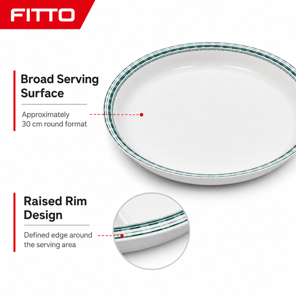 120 Pieces White Round Melamine Serving Plate with Raised Rim, 30 cm, 1 Piece