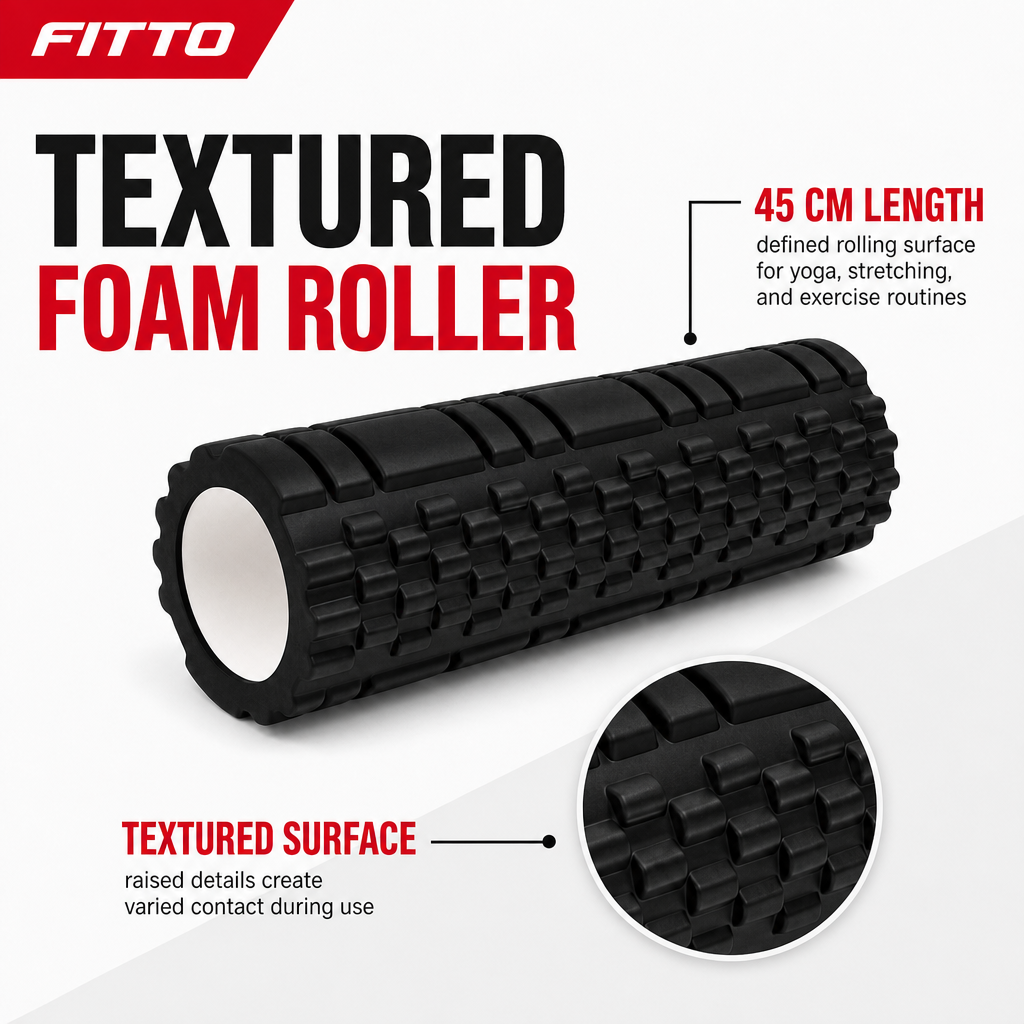 72 Pieces Textured Foam Yoga Roller, 45 cm, Black, Cylindrical Exercise and Stretching Roller