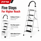 48 Pieces White 5-Step Folding Metal Step Ladder, 165 x 46 cm, 1 Piece