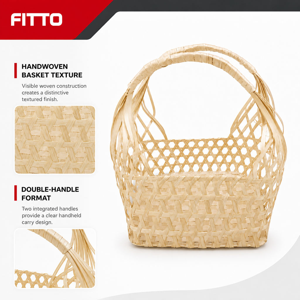 96 Pieces Handwoven Natural Fiber Basket Handbags with Double Handle, Beige, 25.15 cm