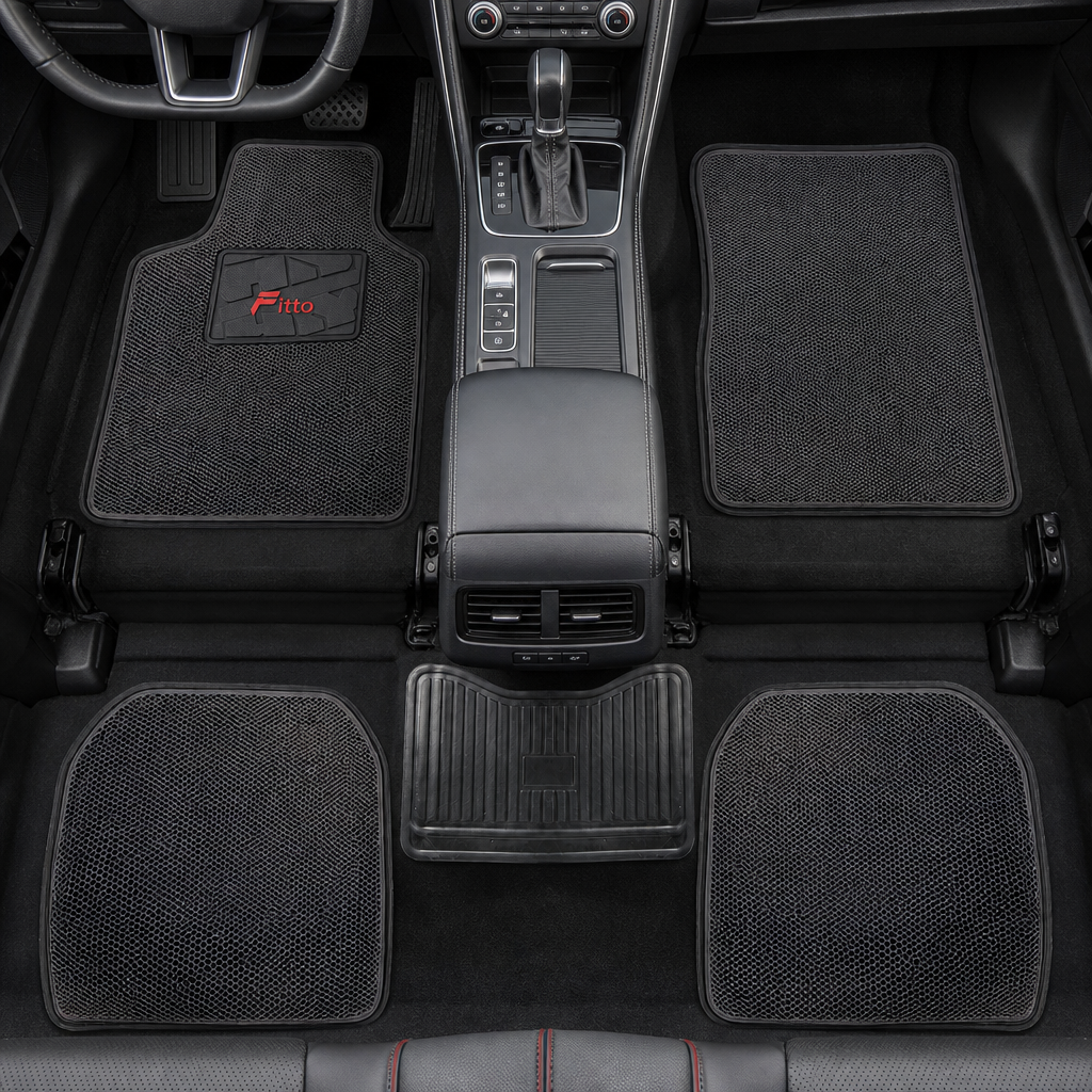 48 Pieces Car Floor Mat Sets, 3D Coil Design with Heel Pad, Black and Grey, 5-Piece