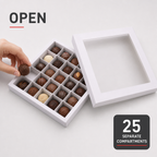 120 Pieces Chocolate Box with 25 Compartments, White Square Confectionery Box, 23.5 x 23.5 x 4 cm