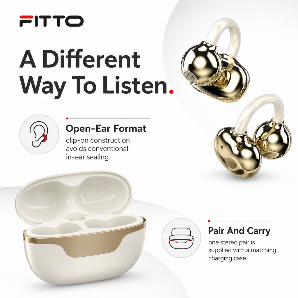 60 Pieces Clip-On Open Wireless Stereo Earbuds with Charging Case