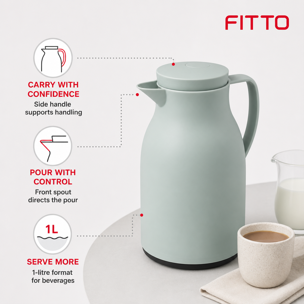 72 Pieces 1-Litre Vacuum Flask with Handle and Pour Spout, Green or White, 1 Piece