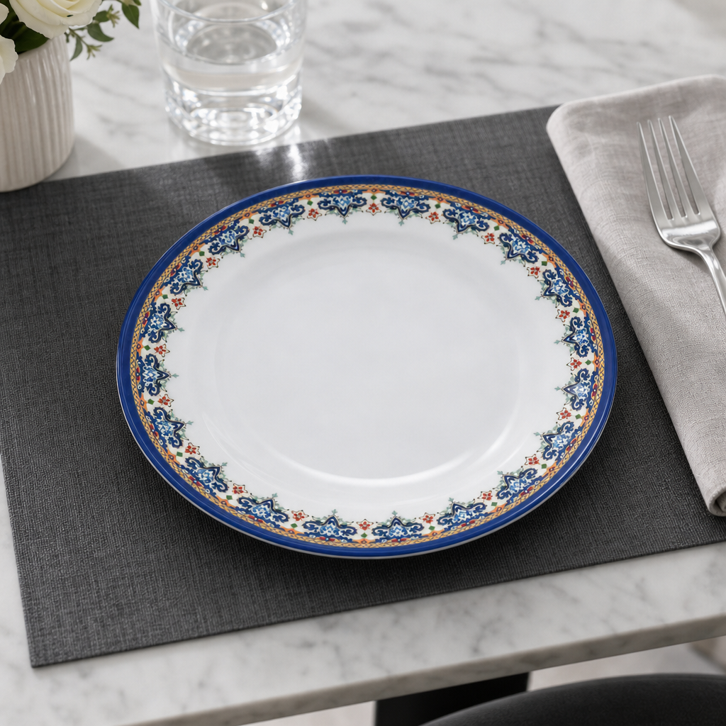 144 Pieces Melamine Dinner Plate, 7 Inch, Round White Plate with Decorative Rim