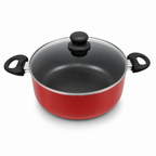 48 Pieces 28 cm Aluminium Non-Stick Saucepot with Glass Lid and Side Handles, Red