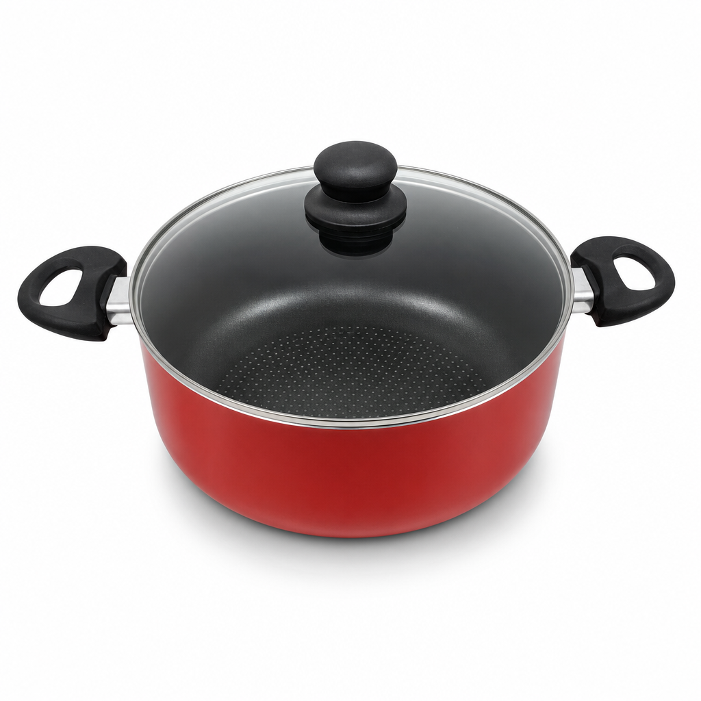 48 Pieces 28 cm Aluminium Non-Stick Saucepot with Glass Lid and Side Handles, Red