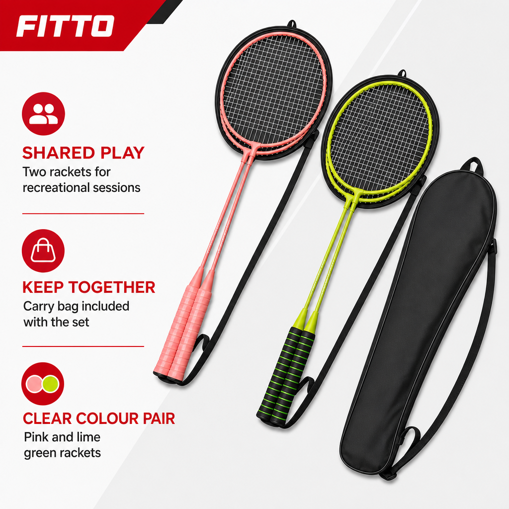96 Pieces Badminton Racket Set with Carry Bag, Two Rackets for Recreational Play, Pink and Lime Green