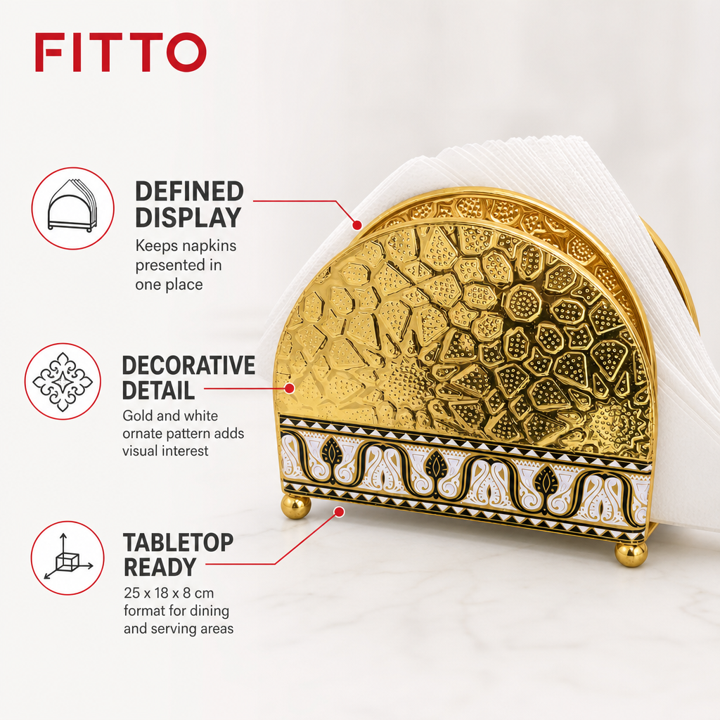 96 Pieces Decorative Metal Napkin Holders, Gold and White Patterned Table Setting Organizer, 1 Piece
