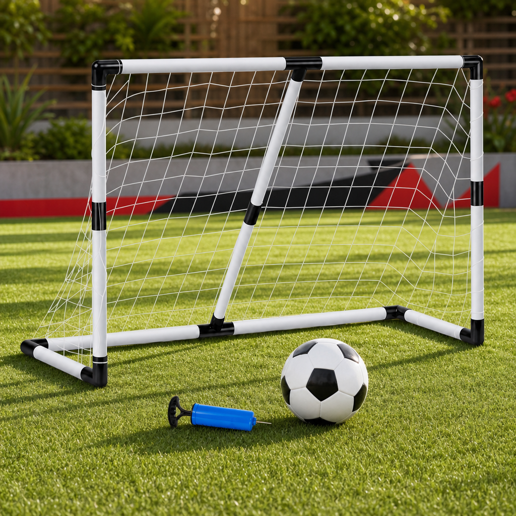 48 Pieces Portable Football Goal Set with Ball and Pump, 183 x 122 x 61 cm, Recreational Practice Equipment