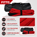 48 Pieces Kinetic Vehicle Recovery Tow Rope, 6 m, 13.2 Ton, 30% Elasticity, Red