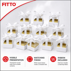 60 Pieces Acrylic Presentation Boxes with Ribbon, Square Clear Display Containers, White, 6.5 x 6.5 x 7.2 cm, 12 Pieces