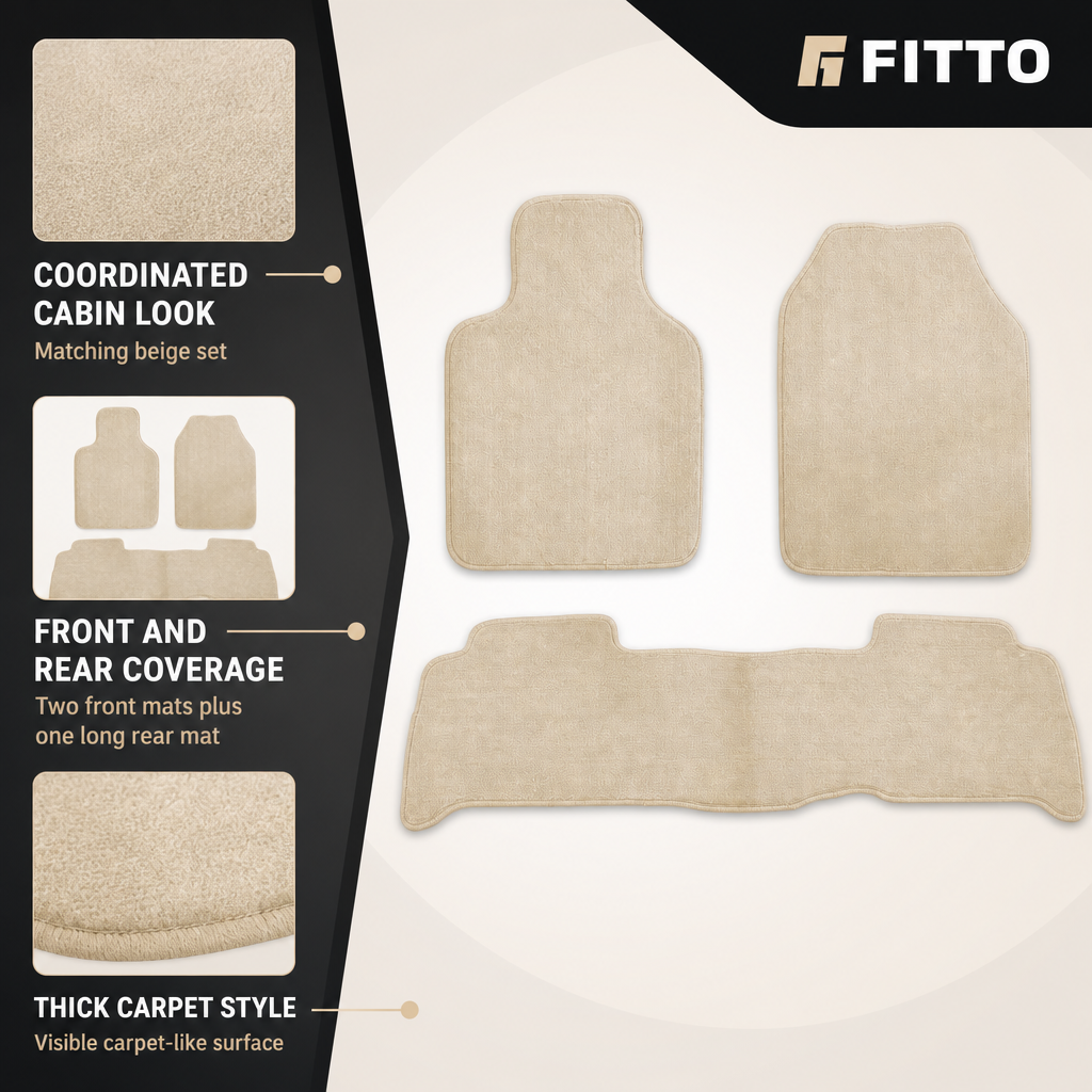 48 Pieces Thick Carpet Universal SUV Floor Mat Set, Beige, 3-Piece