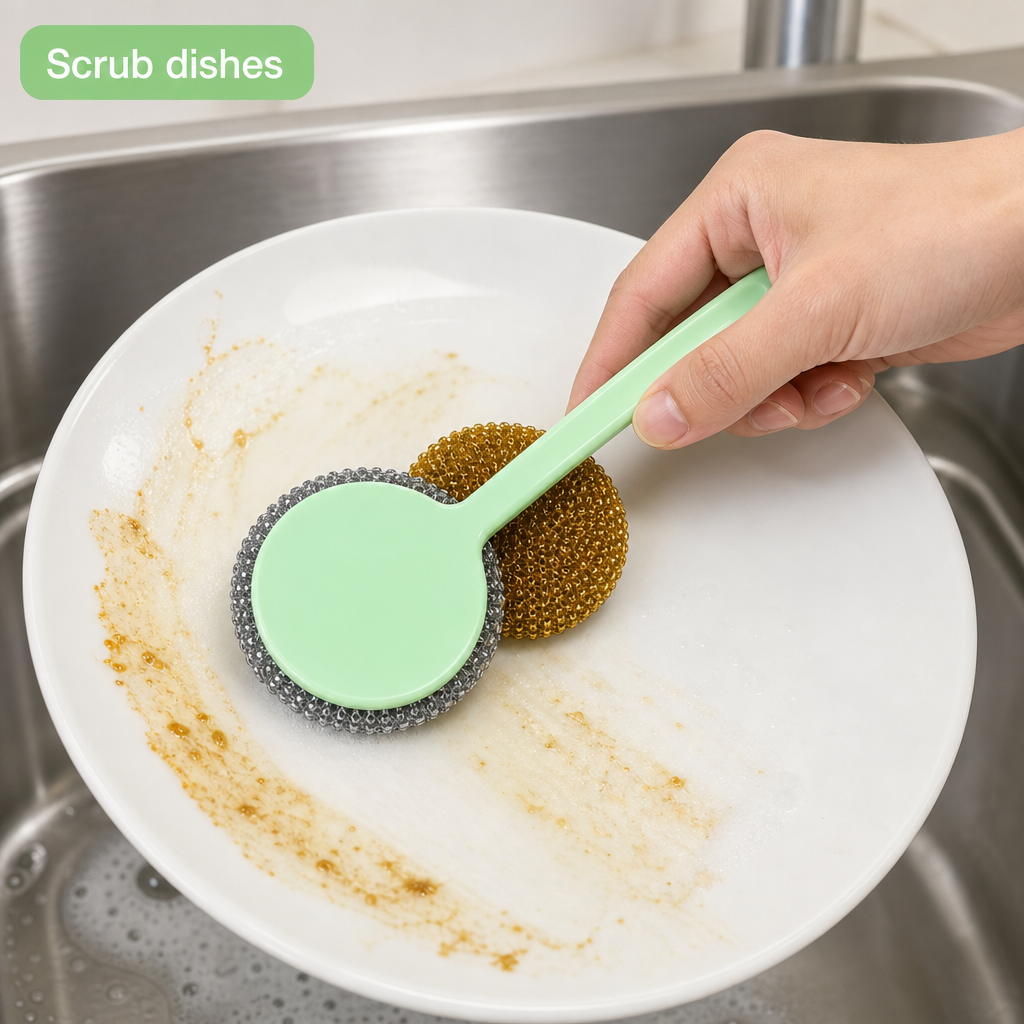 120 Pieces Dish Scrubber Brush with Handle, Green, 28 cm