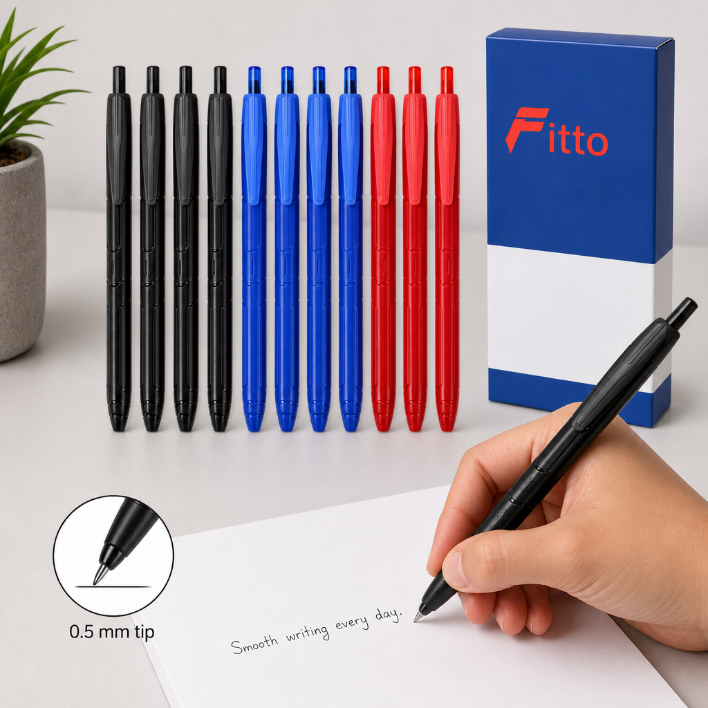 96 Pieces Mega Gel Pens 0.5 mm, 12 Pieces, Black Blue and Red Ink Writing Set