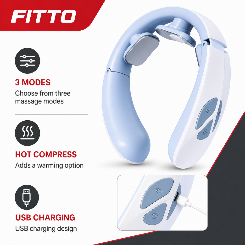 72 Pieces Neck Massager with Hot Compress, 3 Modes and USB Charging, Blue and White