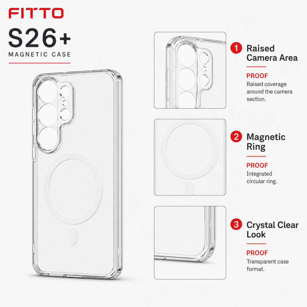 96 Pieces Crystal Clear Magnetic Phone Cases for S26+ with Wireless Charging Ring and Raised Camera Protection