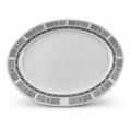 96 Pieces Melamine Wavy Oval Serving Plate, 12 Inch, Grey Geometric Border
