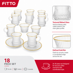 48 Pieces Clear Ribbed Glass Tea Coffee Set with Gold Rim Accents, 18 Pieces