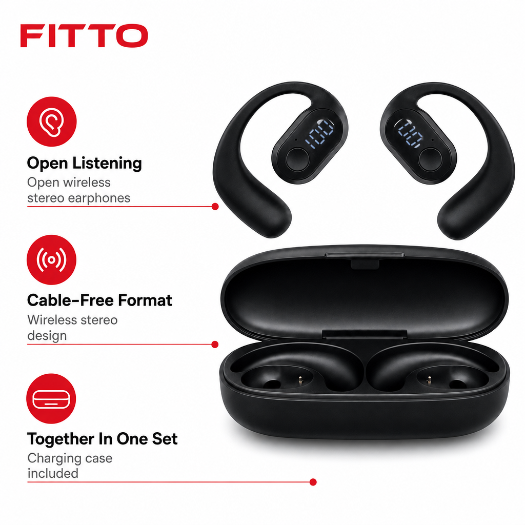 120 Pieces Open Wireless Stereo Earphones with Charging Case, Black, NB-05