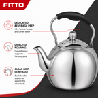 48 Pieces Stainless Steel Stovetop Kettle, 1.5 L, Silver With Black Handle, 1 Piece