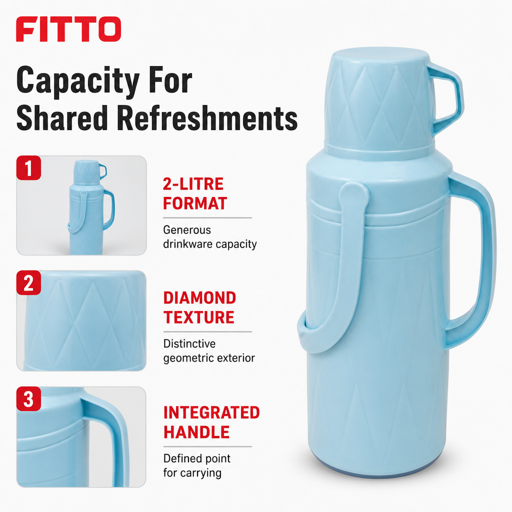 96 Pieces Assorted Pastel Diamond-Textured 2-Litre Insulated Vacuum Flask with Handle, 1 Piece