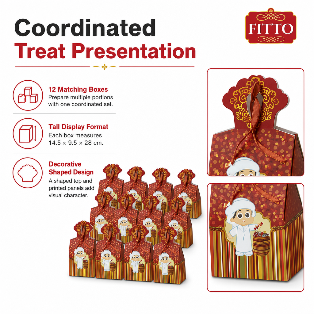 96 Pieces Candy Favor Boxes, Gold and Red Haq Al Laila Design, 14.5 × 9.5 × 28 cm, Set of 12