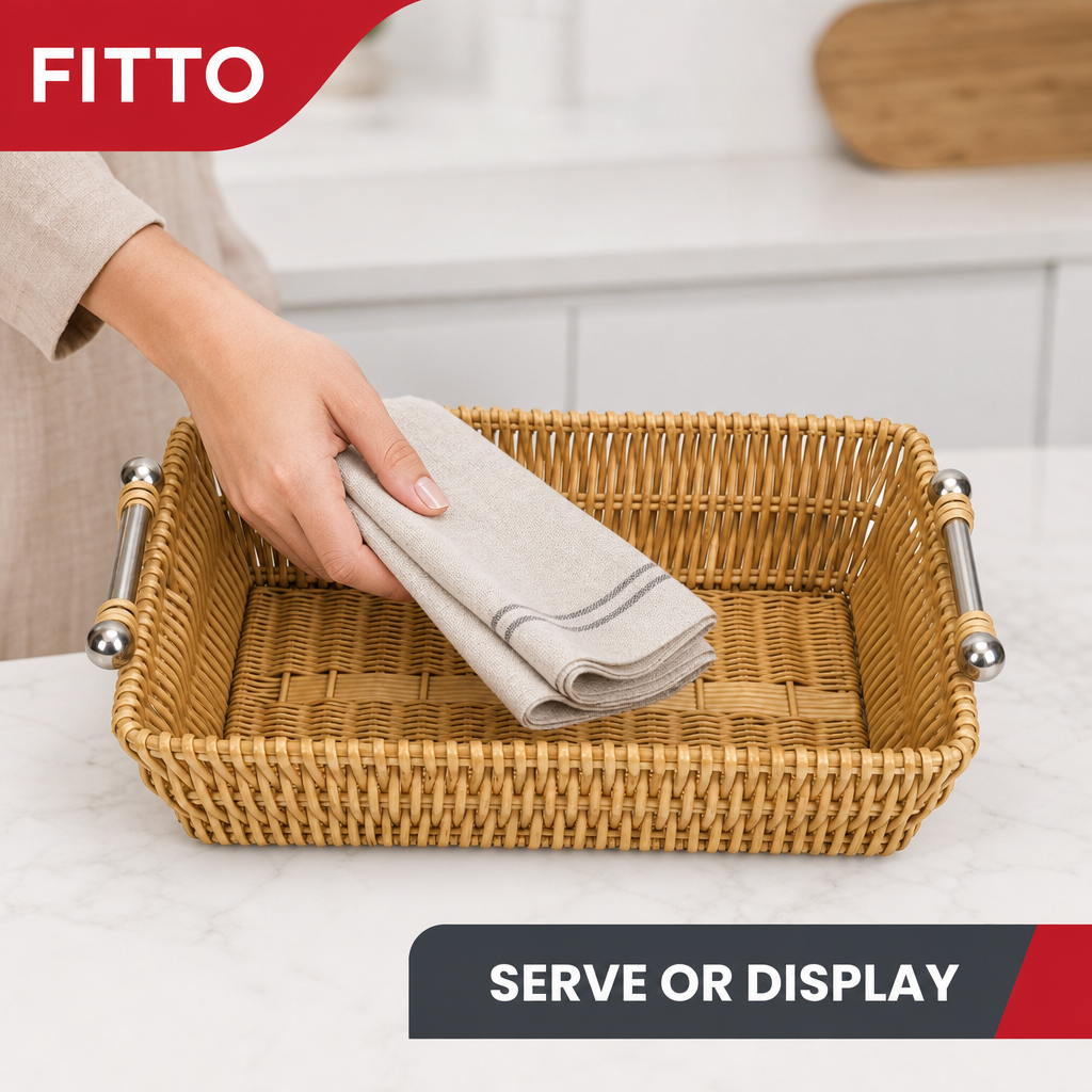 48 Pieces Rectangular Wicker Serving Baskets with Decorative Handles, Natural, 44 x 31 x 16 cm