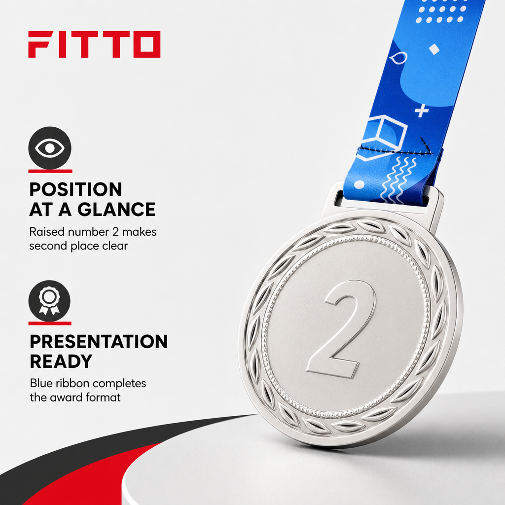 144 Pieces 2nd Place Medal with Blue Ribbon, Silver Recognition Award for Sports Events and Competitions