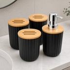 96 Pieces Black PP Bathroom Accessory Set with Bamboo Lids and Soap Dispenser