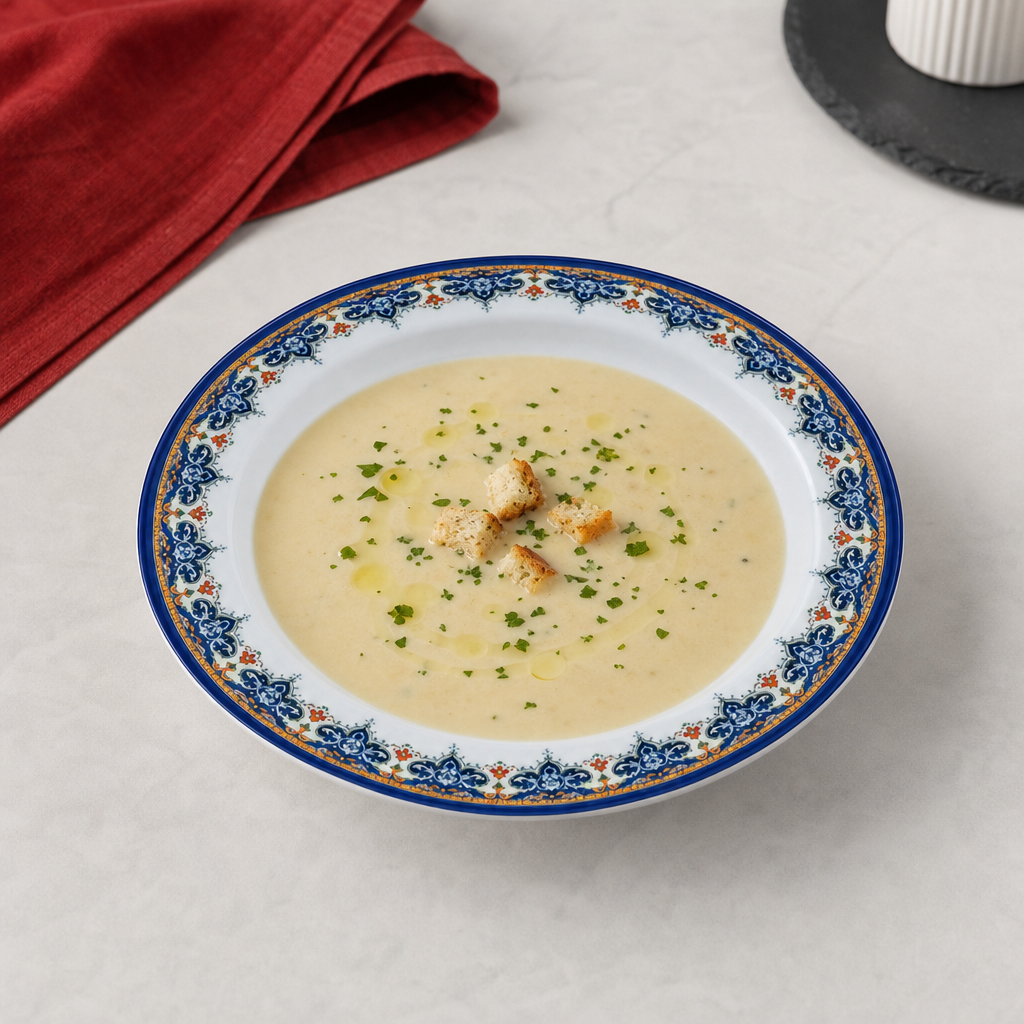 120 Pieces Melamine Soup Plate, 8 Inch, Round White Tablewares with Decorative Blue Border