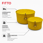 72 Pieces Round Woven Storage Box Set With Lids, 18 cm and 16 cm, Yellow, 2-Piece
