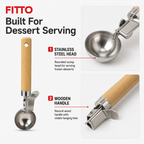 120 Pieces Stainless Steel Ice Cream Scoops with Wooden Handle, 30 x 10 x 5 cm