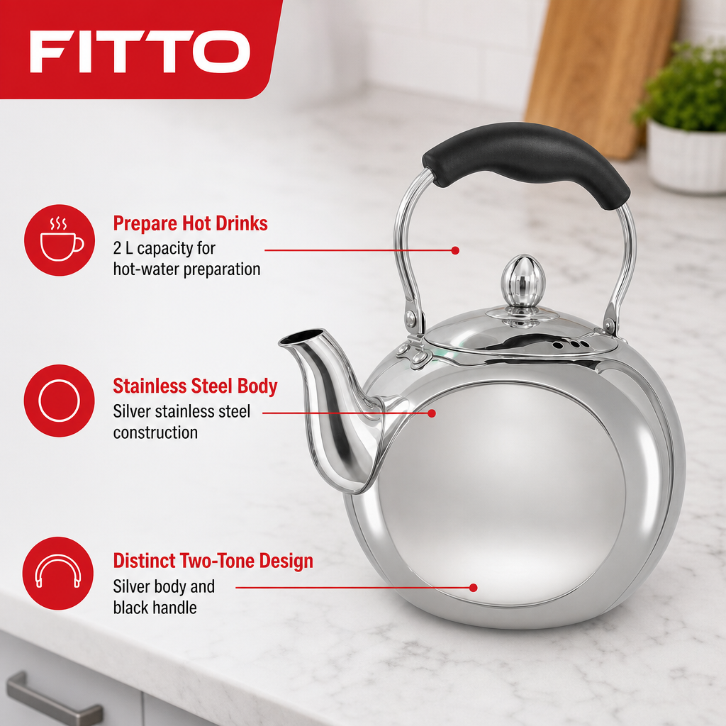 48 Pieces Stainless Steel Stovetop Kettle, 2 L, Silver and Black, 1 Piece