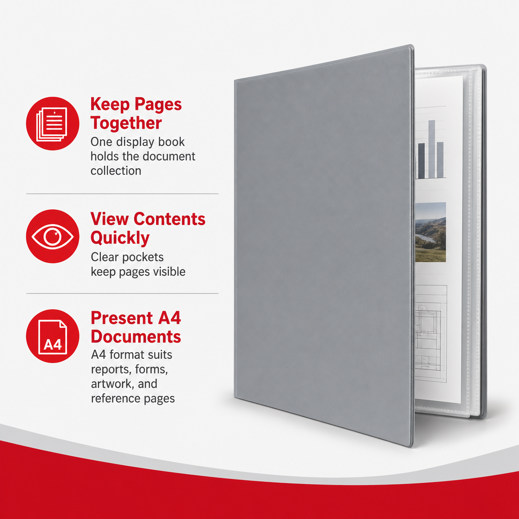 144 Pieces Grey A4 Display Book with 20 Clear Pockets, 1 Piece
