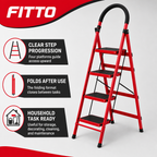 48 Pieces Folding Metal Step Ladder, 4-Step A-Frame Design, Red, 1 Piece, 141 x 44 cm