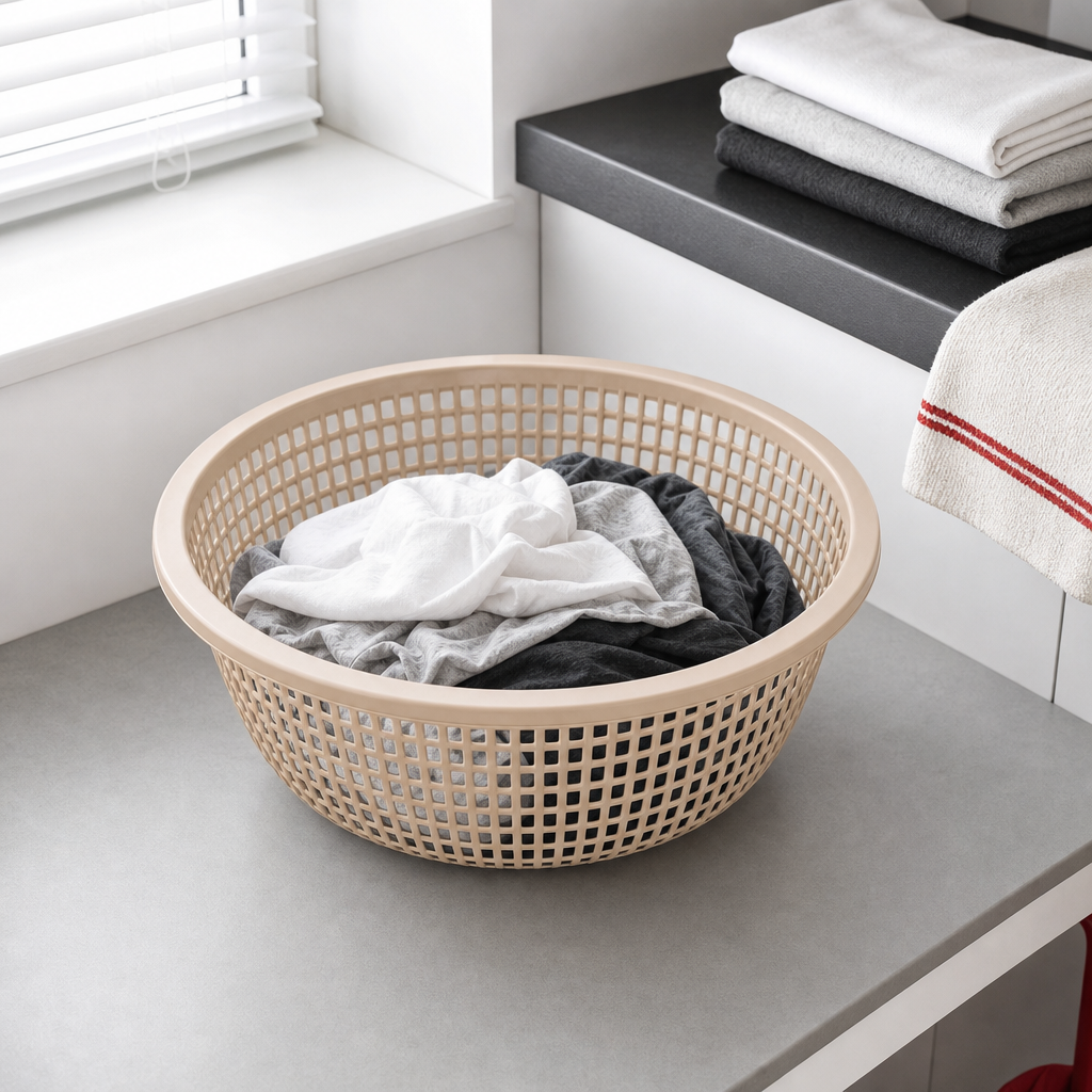 96 Pieces Round Plastic Laundry Basket, Beige, 45 x 45 x 16 cm, 1 Piece