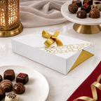 96 Pieces Chocolate Presentation Box, White Rectangular Box with Ribbon, 26.5 × 16.5 × 4.8 cm, 1 Piece