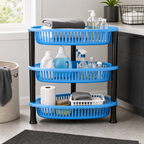 72 Pieces 3-Tier Plastic Storage Basket Rack, Light Blue and Black Vertical Organizer, 1 Unit, 50 x 35 x 18 cm