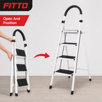 48 Pieces Folding Metal Step Ladder, 4-Step Design, White, 141 x 44 cm, 1 Piece