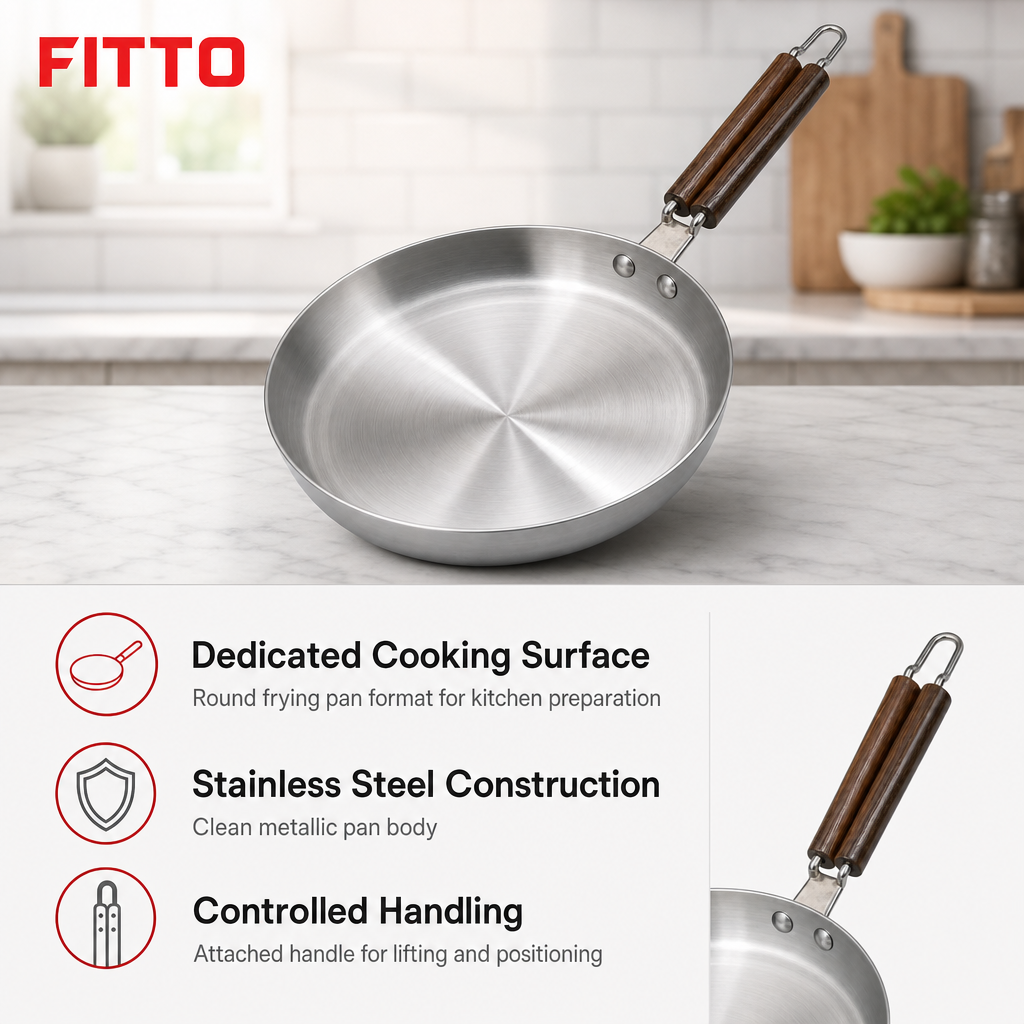 60 Pieces Stainless Steel Frying Pan with Handle, Round Cookwares for Kitchen Cooking, 48 x 30 x 8 cm