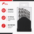 96 Pieces Twist Drill Bit Sets HSS, 1.5–6.5 mm, 13 Pieces with Silver and Black Case
