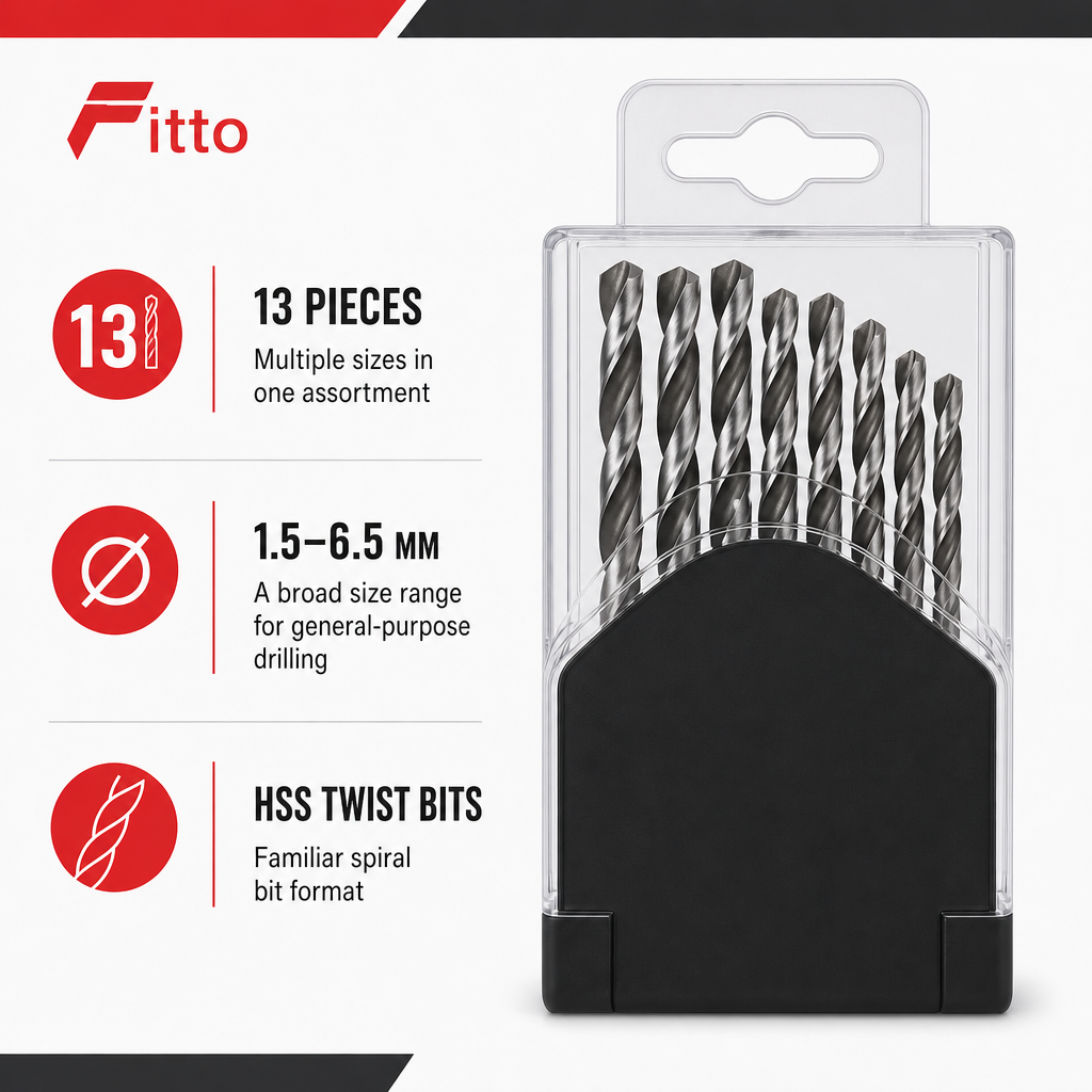 96 Pieces Twist Drill Bit Sets HSS, 1.5–6.5 mm, 13 Pieces with Silver and Black Case
