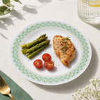 144 Pieces Dinner Plate, 7 Inch, White with Green and Yellow Pattern, Round Tablewares