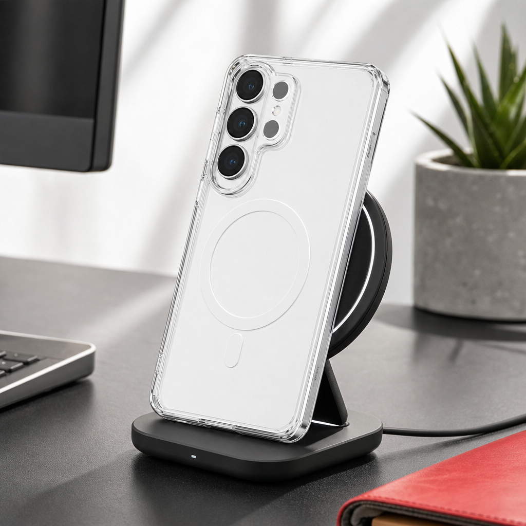 96 Pieces Crystal Clear Magnetic Phone Cases for S26+ with Wireless Charging Ring and Raised Camera Protection