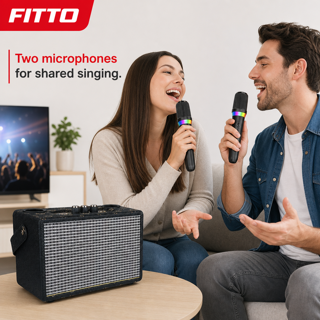 48 Pieces Portable Bluetooth Karaoke Speaker with Two Wireless Microphones, Black