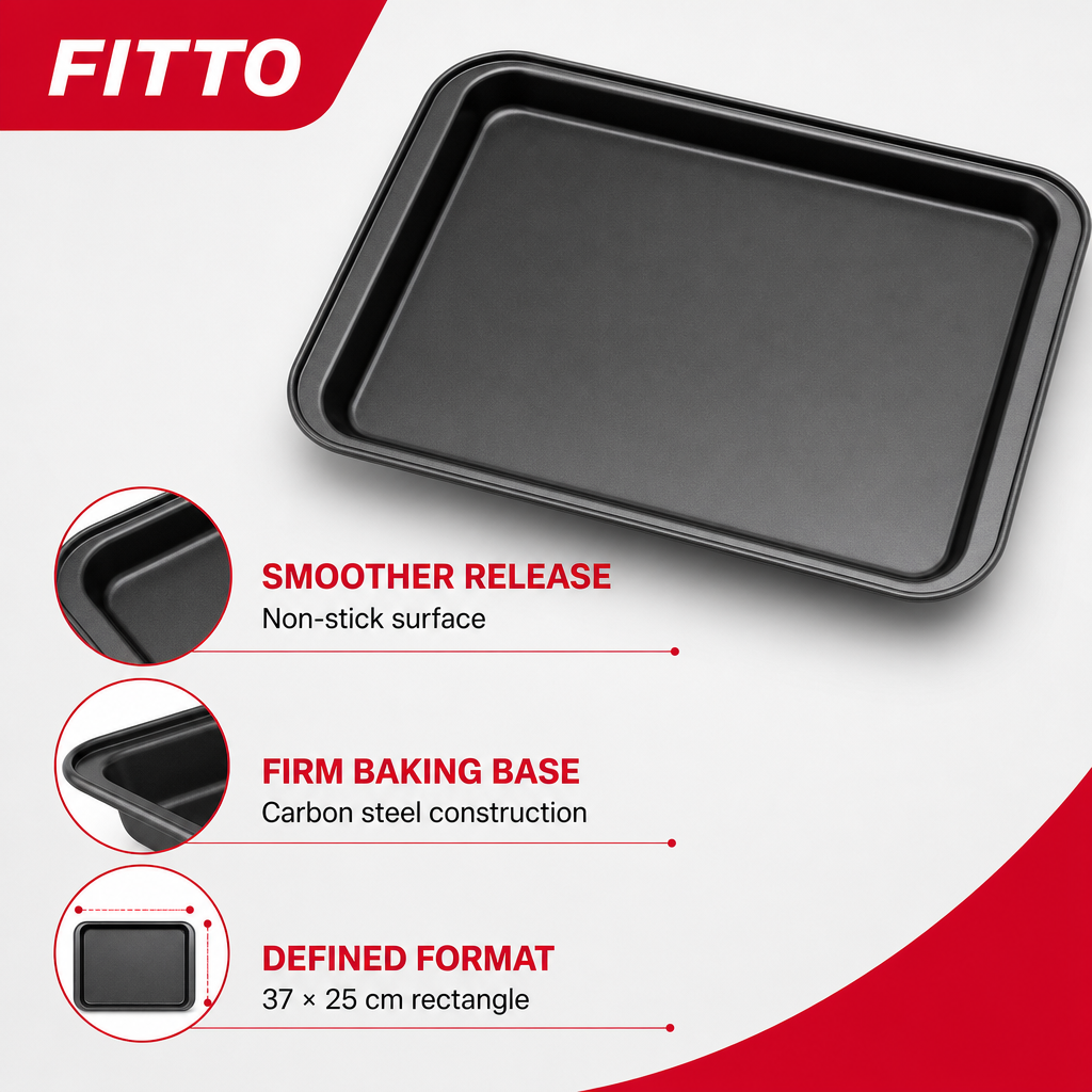 96 Pieces Black Rectangular Carbon Steel Non-Stick Baking Tray, 37 × 25 cm, 1 Piece