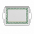 60 Pieces Rectangular Serving Trays with Double Handles, 24 Inch, Grey and Green Patterned Surface