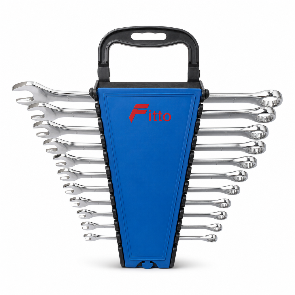 72 Pieces Combination Spanner Wrench Set, 6mm–22mm, 12 Pieces with Blue Holder, Silver